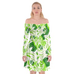 Green Leaves Off Shoulder Skater Dress by Eskimos