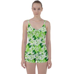 Green Leaves Tie Front Two Piece Tankini by Eskimos