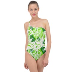 Green Leaves Classic One Shoulder Swimsuit by Eskimos