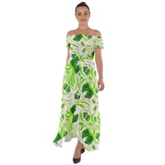 Green Leaves Off Shoulder Open Front Chiffon Dress by Eskimos