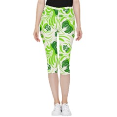 Green Leaves Inside Out Lightweight Velour Capri Leggings 