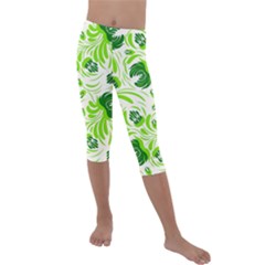 Green Leaves Kids  Lightweight Velour Capri Leggings  by Eskimos