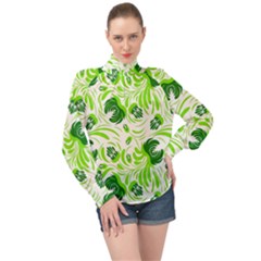 Green Leaves High Neck Long Sleeve Chiffon Top by Eskimos