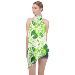 Green Leaves Halter Asymmetric Satin Top by Eskimos