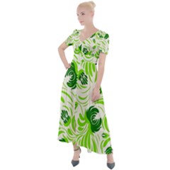 Green Leaves Button Up Short Sleeve Maxi Dress by Eskimos