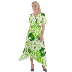 Green Leaves Cross Front Sharkbite Hem Maxi Dress by Eskimos