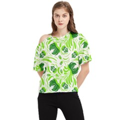 Green Leaves One Shoulder Cut Out Tee