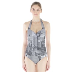 Aerial View Montevideo Uruguay Halter Swimsuit by dflcprintsclothing