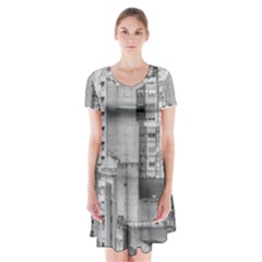 Aerial View Montevideo Uruguay Short Sleeve V-neck Flare Dress by dflcprintsclothing