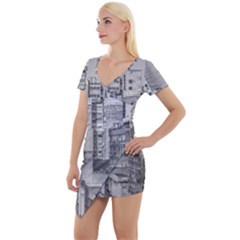 Aerial View Montevideo Uruguay Short Sleeve Asymmetric Mini Dress by dflcprintsclothing