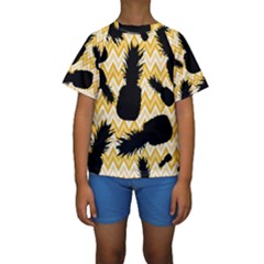 Ananas Chevrons Noir/jaune Kids  Short Sleeve Swimwear by kcreatif