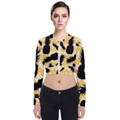 Ananas Chevrons Noir/jaune Long Sleeve Zip Up Bomber Jacket by kcreatif