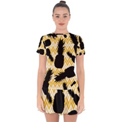 Ananas Chevrons Noir/jaune Drop Hem Mini Chiffon Dress by kcreatif