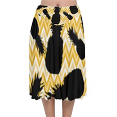 Ananas Chevrons Noir/jaune Velvet Flared Midi Skirt by kcreatif