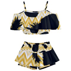 Ananas Chevrons Noir/jaune Kids  Off Shoulder Skirt Bikini by kcreatif