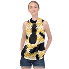 Ananas Chevrons Noir/jaune High Neck Satin Top by kcreatif