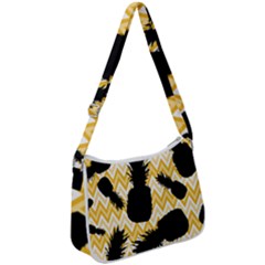 Ananas Chevrons Noir/jaune Zip Up Shoulder Bag by kcreatif