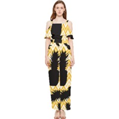 Ananas Chevrons Noir/jaune Draped Sleeveless Chiffon Jumpsuit