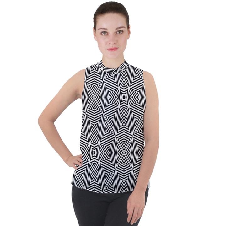 PATTERN FORMES GEOMETRIQUES Mock Neck Chiffon Sleeveless Top