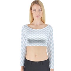 Chevrons Bleu Clair/blanc Long Sleeve Crop Top by kcreatif