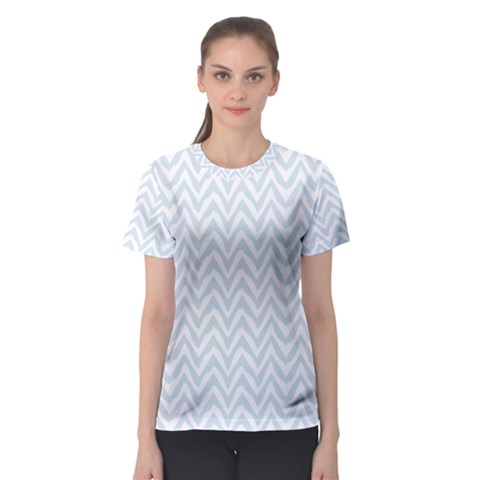 Chevrons Bleu Clair/blanc Women s Sport Mesh Tee by kcreatif