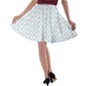 Chevrons Bleu clair/Blanc A-line Skater Skirt View2