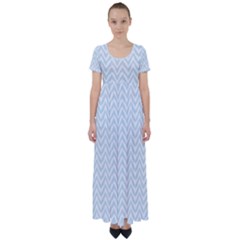 Chevrons Bleu Clair/blanc High Waist Short Sleeve Maxi Dress by kcreatif