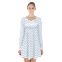 Chevrons Bleu Clair/blanc Long Sleeve Velvet V-neck Dress by kcreatif