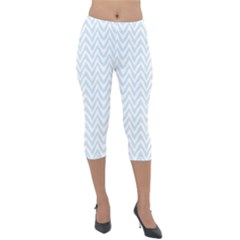 Chevrons Bleu Clair/blanc Lightweight Velour Capri Leggings  by kcreatif