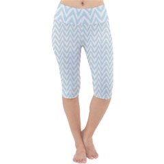 Chevrons Bleu Clair/blanc Lightweight Velour Cropped Yoga Leggings by kcreatif