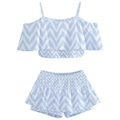 Chevrons Bleu Clair/blanc Kids  Off Shoulder Skirt Bikini by kcreatif