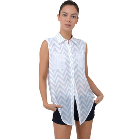 Chevrons Bleu Clair/blanc Sleeveless Chiffon Button Shirt by kcreatif