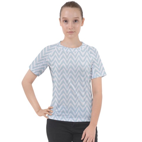 Chevrons Bleu Clair/blanc Women s Sport Raglan Tee by kcreatif