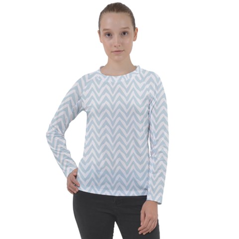 Chevrons Bleu Clair/blanc Women s Long Sleeve Raglan Tee by kcreatif