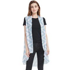 Chevrons Bleu Clair/blanc Sleeveless Chiffon Waistcoat Shirt