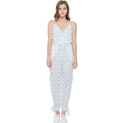 Chevrons Bleu Clair/blanc Sleeveless Tie Ankle Jumpsuit by kcreatif