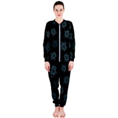 Blue Turtles On Black Onepiece Jumpsuit (ladies) 