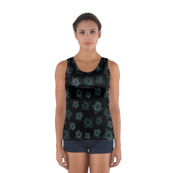 Blue Turtles On Black Sport Tank Top 