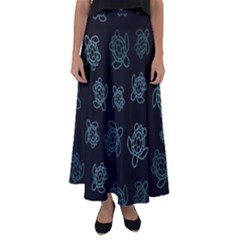 Blue Turtles On Black Flared Maxi Skirt by contemporary