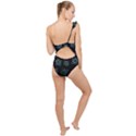 Blue Turtles On Black Frilly One Shoulder Swimsuit View2