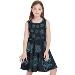 Blue Turtles On Black Kids  Skater Dress