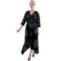 Blue Turtles On Black Quarter Sleeve Wrap Front Maxi Dress View1