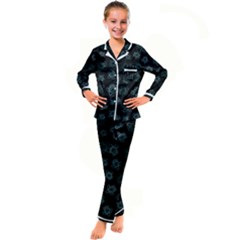 Blue Turtles On Black Kid s Satin Long Sleeve Pajamas Set