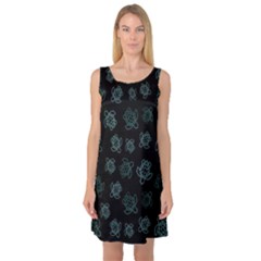 Blue Turtles On Black Sleeveless Satin Nightdress by contemporary