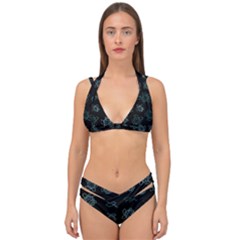 Blue Turtles On Black Double Strap Halter Bikini Set by contemporary