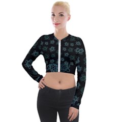 Blue Turtles On Black Long Sleeve Cropped Velvet Jacket