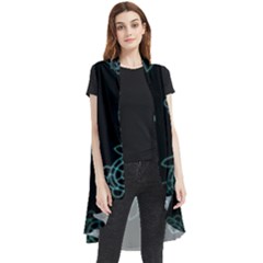 Blue Turtles On Black Sleeveless Chiffon Waistcoat Shirt