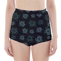 Blue Turtles On Black High-waisted Bikini Bottoms by contemporary