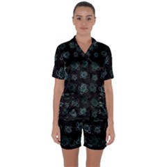 Blue Turtles On Black Satin Short Sleeve Pajamas Set by contemporary