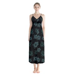 Blue Turtles On Black Button Up Chiffon Maxi Dress by contemporary